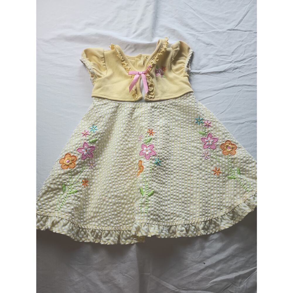 Vintage Yellow Floral Layered Pink V Neck Dress short sleeve 2T